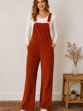 Corduroy Overalls Burnt Orange Adjustable Straps Fall Small